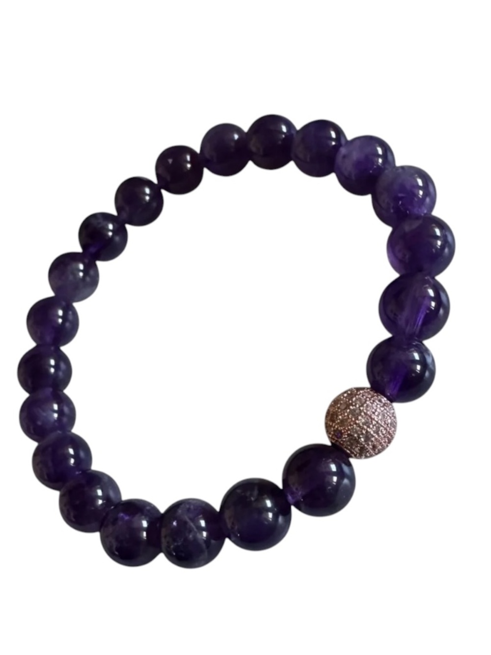 Classic Amethyst Rose Gold Stretch Bracelet Purple Gemstone Beaded Bracelet
